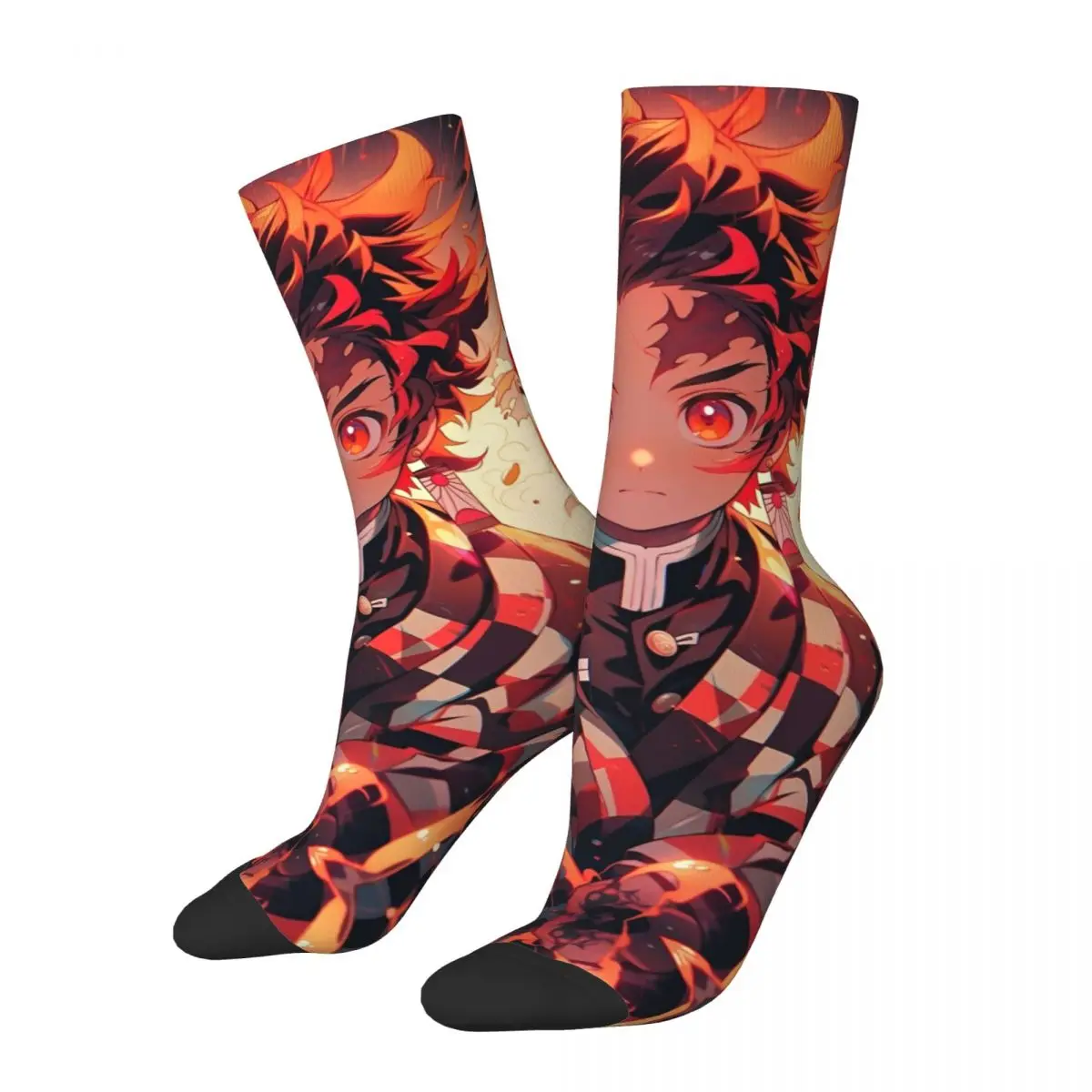 Hip-hop Tanjiro Kamado Demon Slayer Basketball Socks Anime Polyester Long Socks for Unisex Breathable