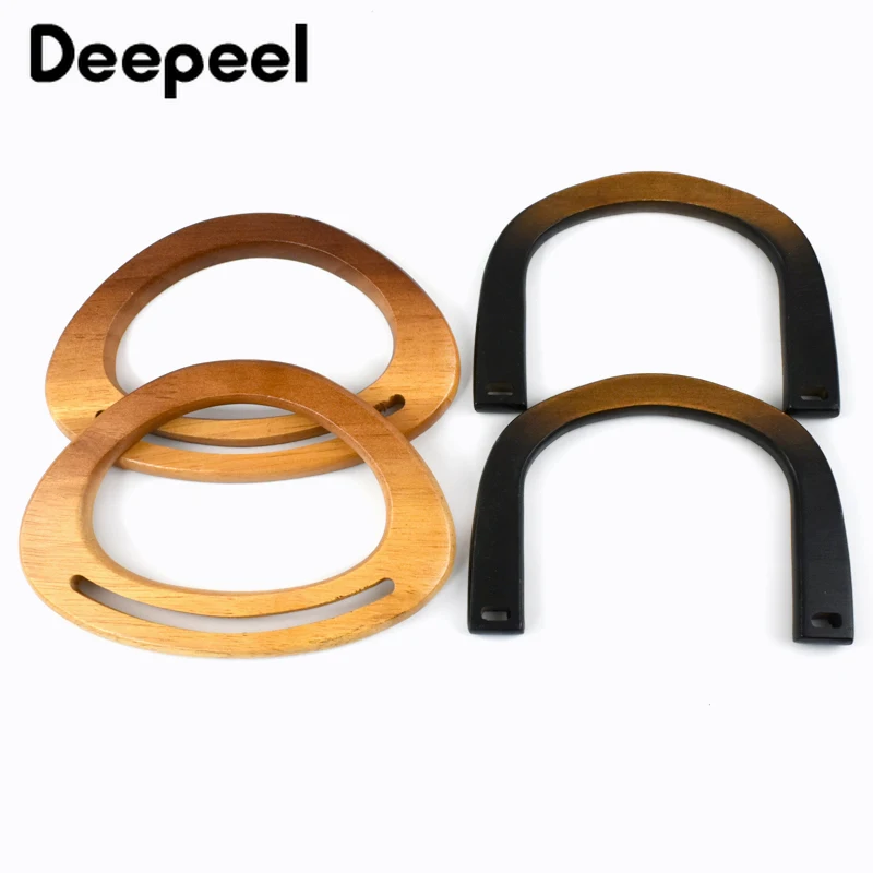 2Pcs Deepeel Gradient Wooden Bag Handle Purse Frames Handbag Handles Kiss Clasp DIY Handmade Woven-Bag Sewing Bags Accessories