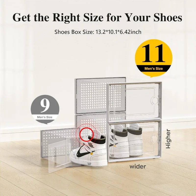 X-Large Shoe Storage Boxes Organizers Clear Plastic Stackable 12 Pack, Shoe Rack & Holder Substitute, Sneaker Containers