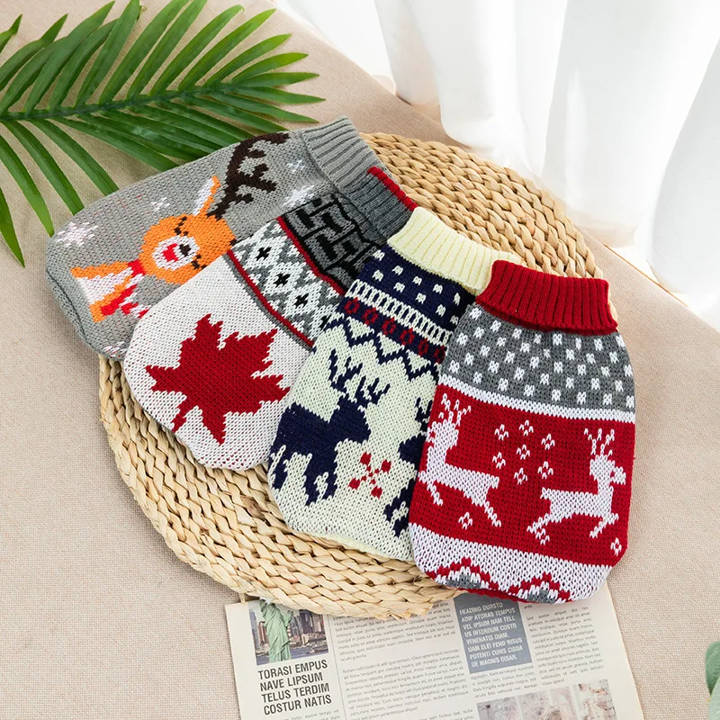 Dog Sweater Christmas Winter Warm Cat Clothes Xmas Outfit for Dogs Puppy Coat Cats Costume Chihuahua Striped Dog Knitted Sweater
