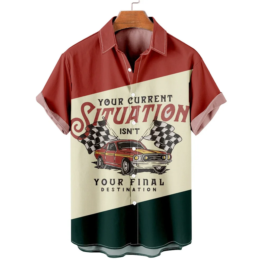 Hawaiian New Men\'s Shirt Route 66 Street Classic 3d Printed Short Sleeve Tee Rock Music Lapel Plus Size Man Top Vintage Clothes