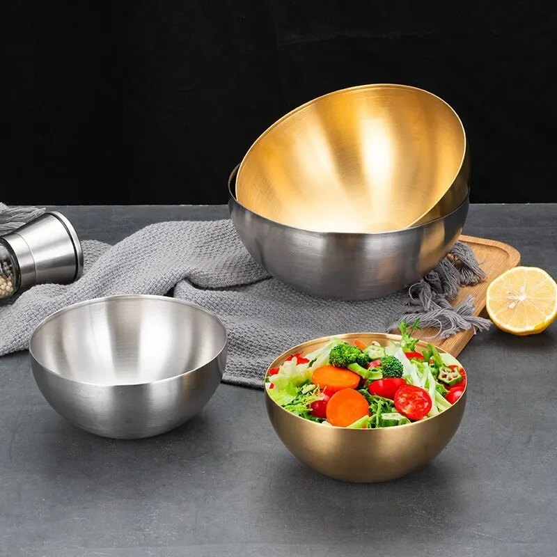 Stainless Steel Gold And Silver Salad Bowl Rice Noodles Lamian Noodles Bowl Kitchen Tableware Food Container