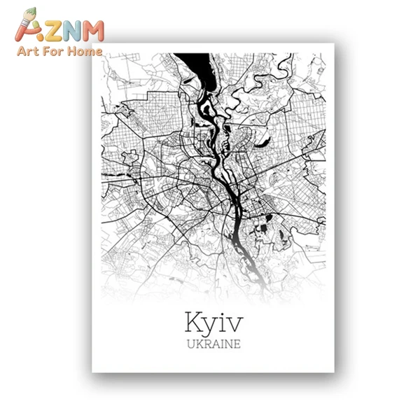 Ukraine City Map Canvas Posters Kyiv, Kharkiv, Donetsk,Lviv Map Art Print Black White Modern Wall Art Painting Office Home Decor