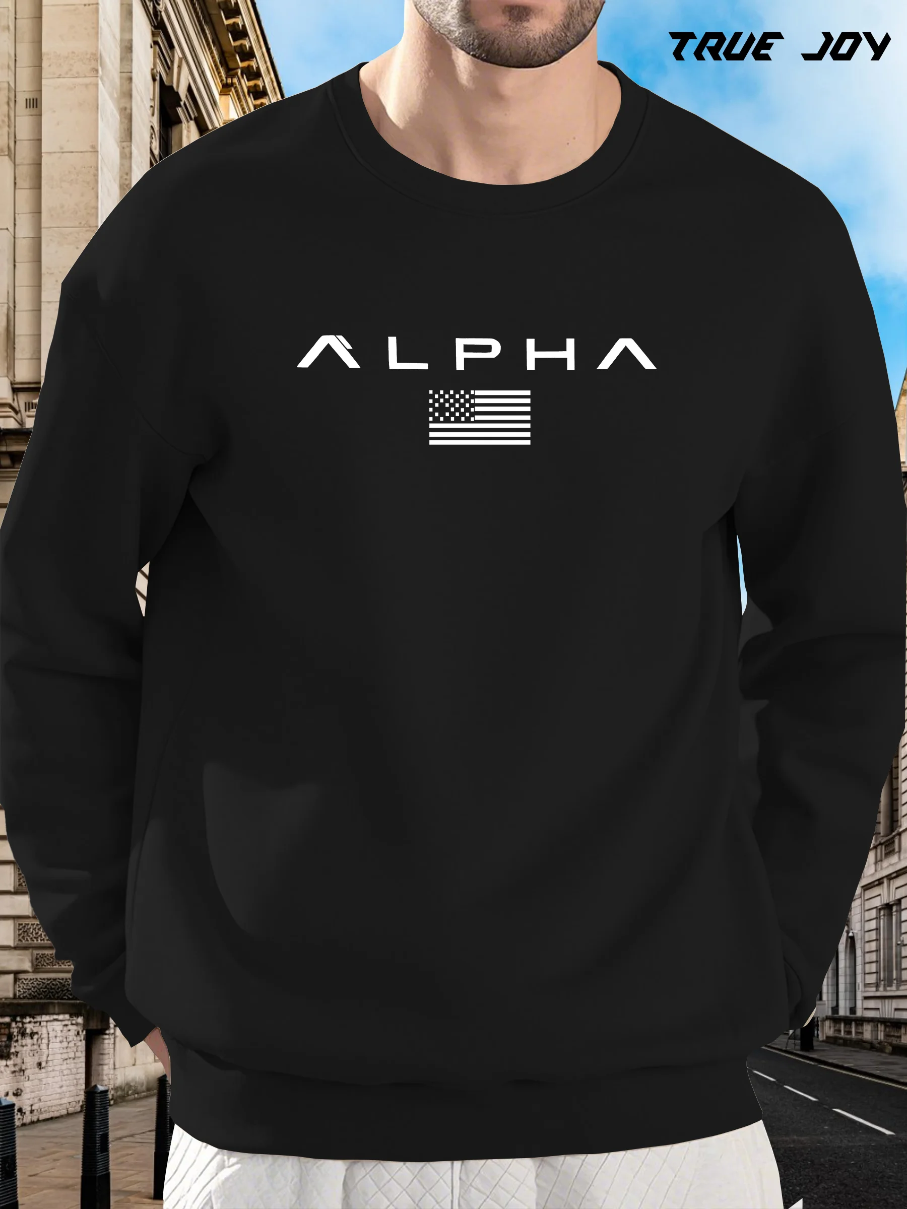 

Мужская толстовка с графическим принтом ALPHA — повседневный пуловер свободного покроя с дизайном американского флага, серый Хизер