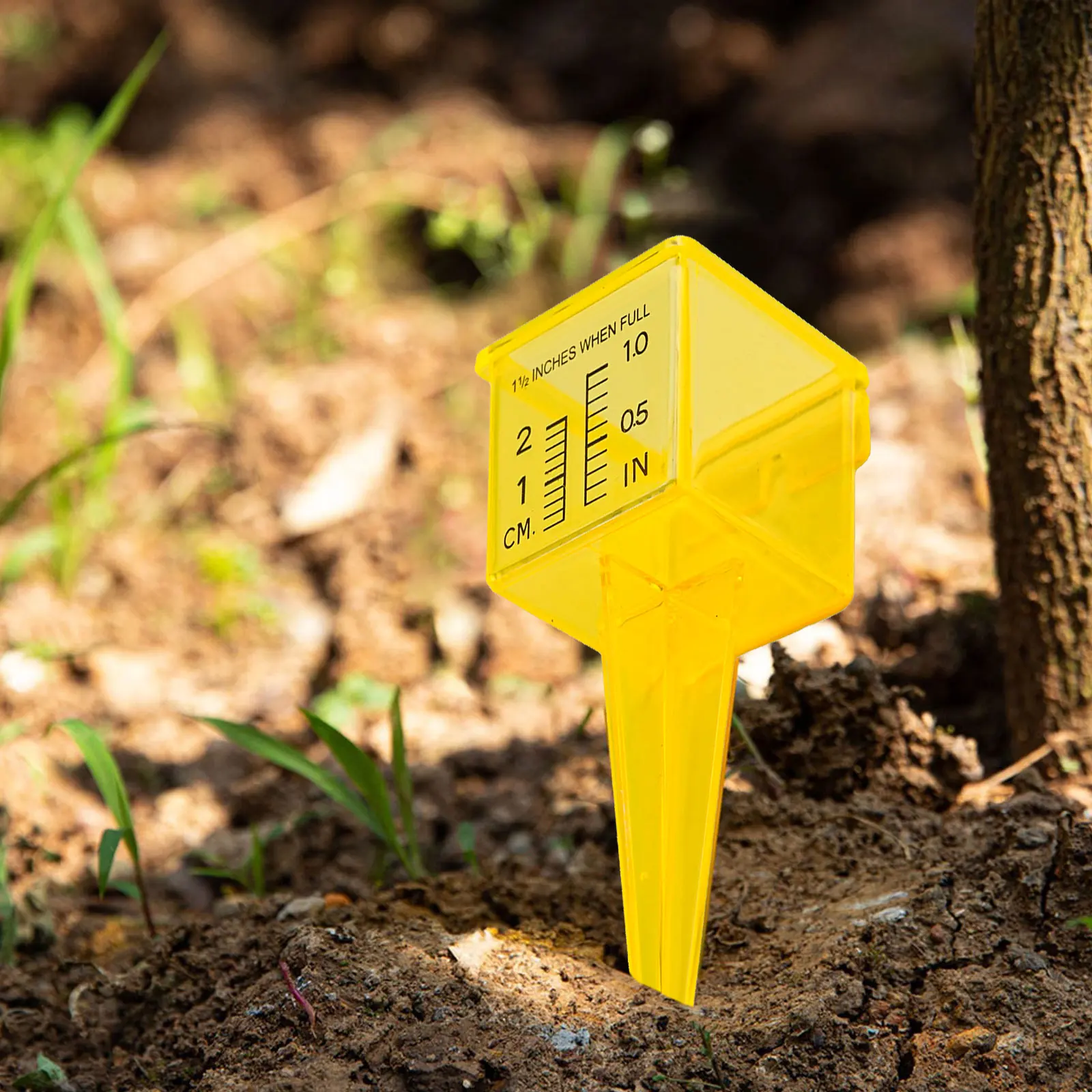 Garden Water Gauge Outdoor Water Measurement Lawn Care Bright Yellow Color Clear Plastic Housing Large Digital Print