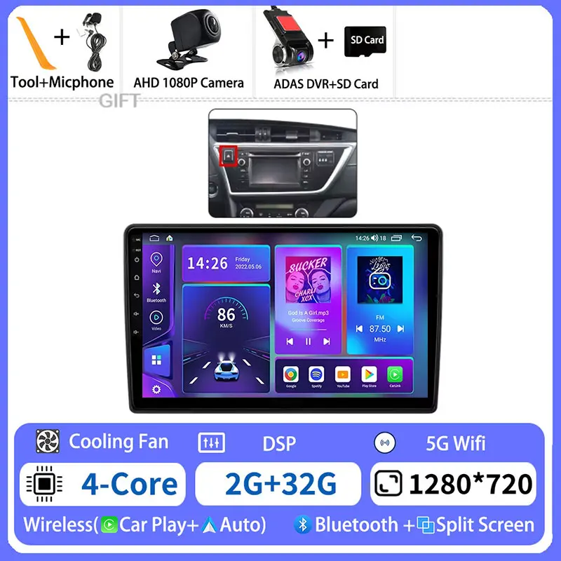 Android 15 Draadloze Carplay Voor Toyota Auris 2 E180 2012-2015 GPS Multimedia Video Player Navi Head Unit 2din BT DSP Autoradio