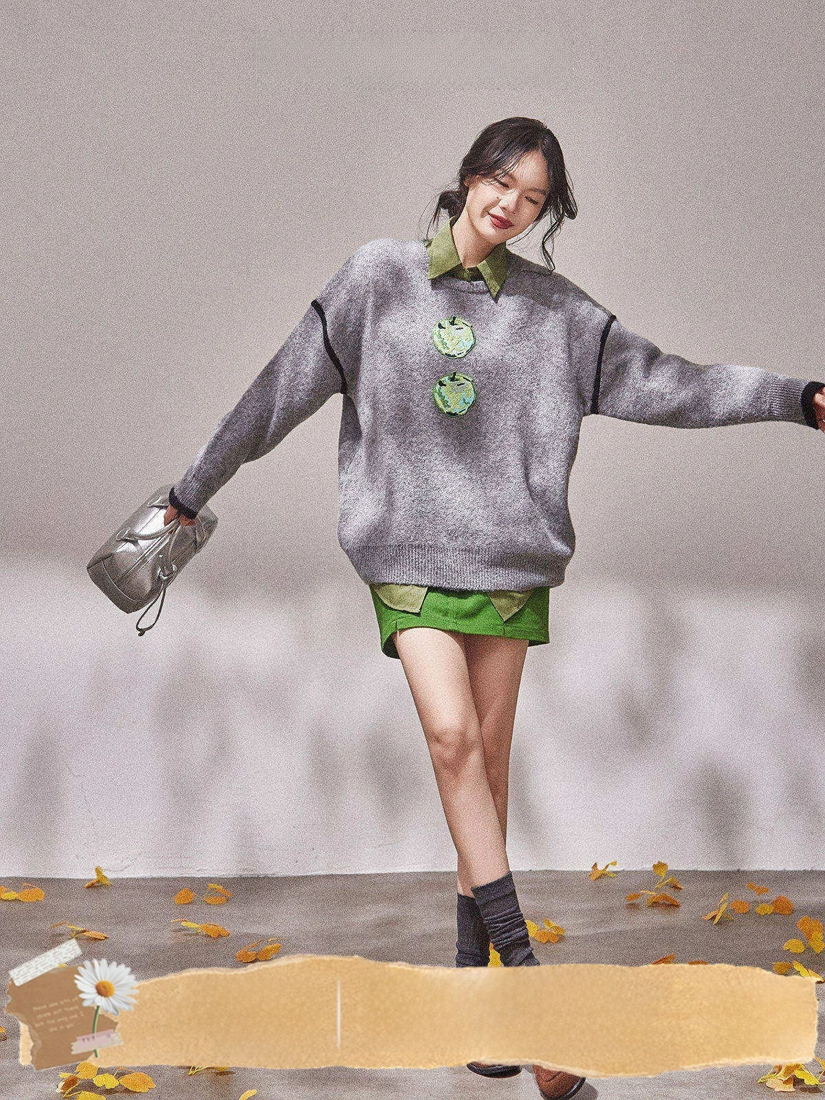 

Свободный женский свитер Jia с принтом «Цветочная ваза» ×LAB, осенняя новинка, верхняя одежда с длинными рукавами, круглым вырезом, теплый термотоп