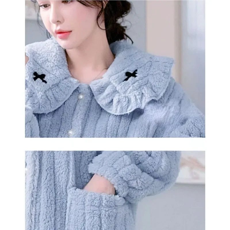 2025 New Coral Fleece Pajamas Women\'s Winter Long Sleeve Korean Edition Loungewear Thickened Velvet Warm Flannel Home Fur Set