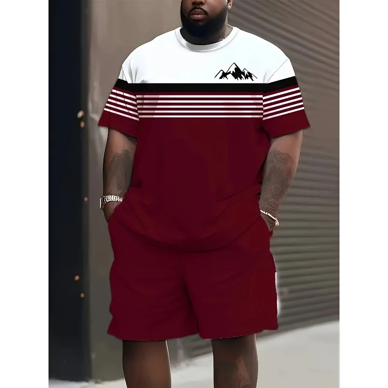 2025 Fashion Outdoor Casual T-shirt Shorts Summer Large Men's 3D Printed Short Sleeve Top Shorts 2-piece Set