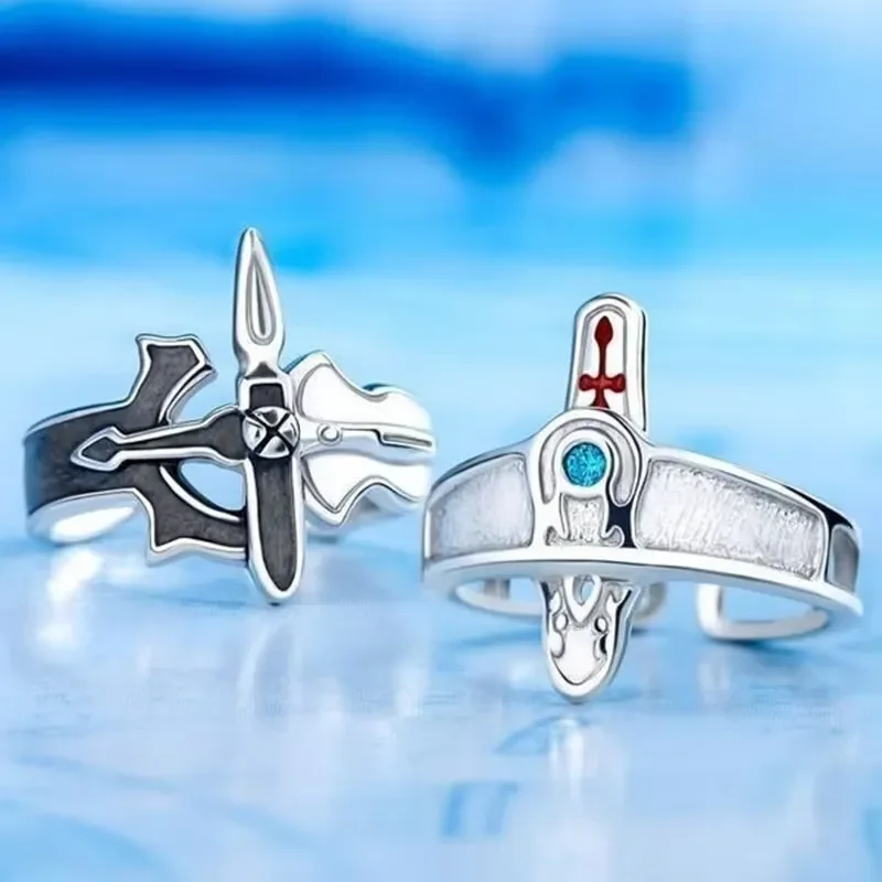 Sword Art Online Retro Kirito Asuna Cross Open Ring For Lovers Women Men Adjustable Metal Finger Rings Party Jewelry Anillo