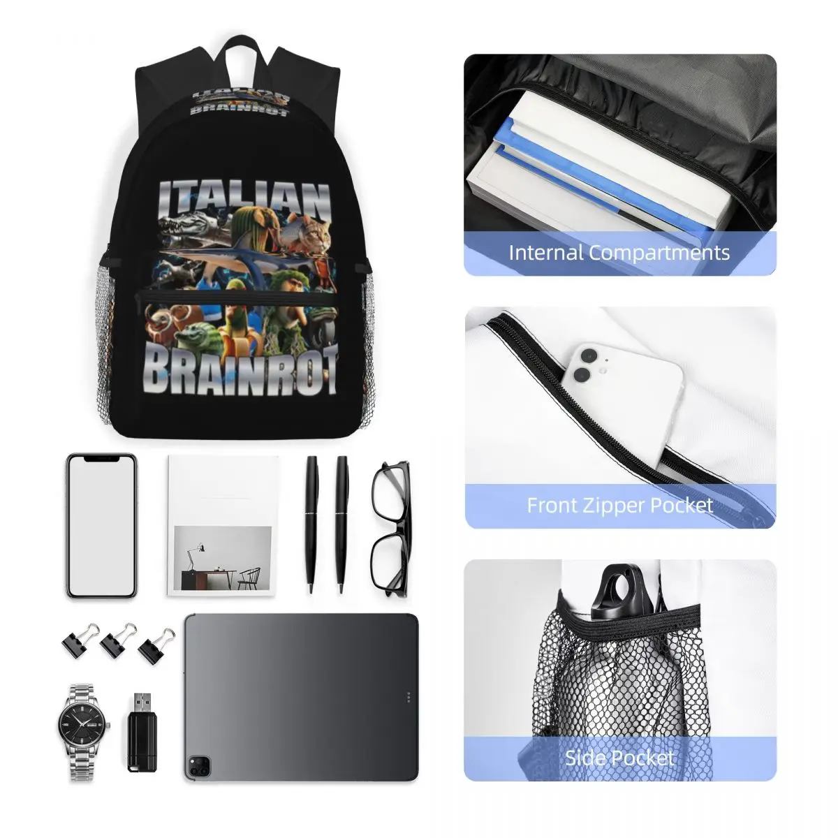 Plecak Szkolny Uczniowski Tung Tung Tung Sahur Bombardinocrocodilo Tralalelo Tralala Plecak Turystyczny Plecak Jednodniowy Torba na Książki Torby na Ramię