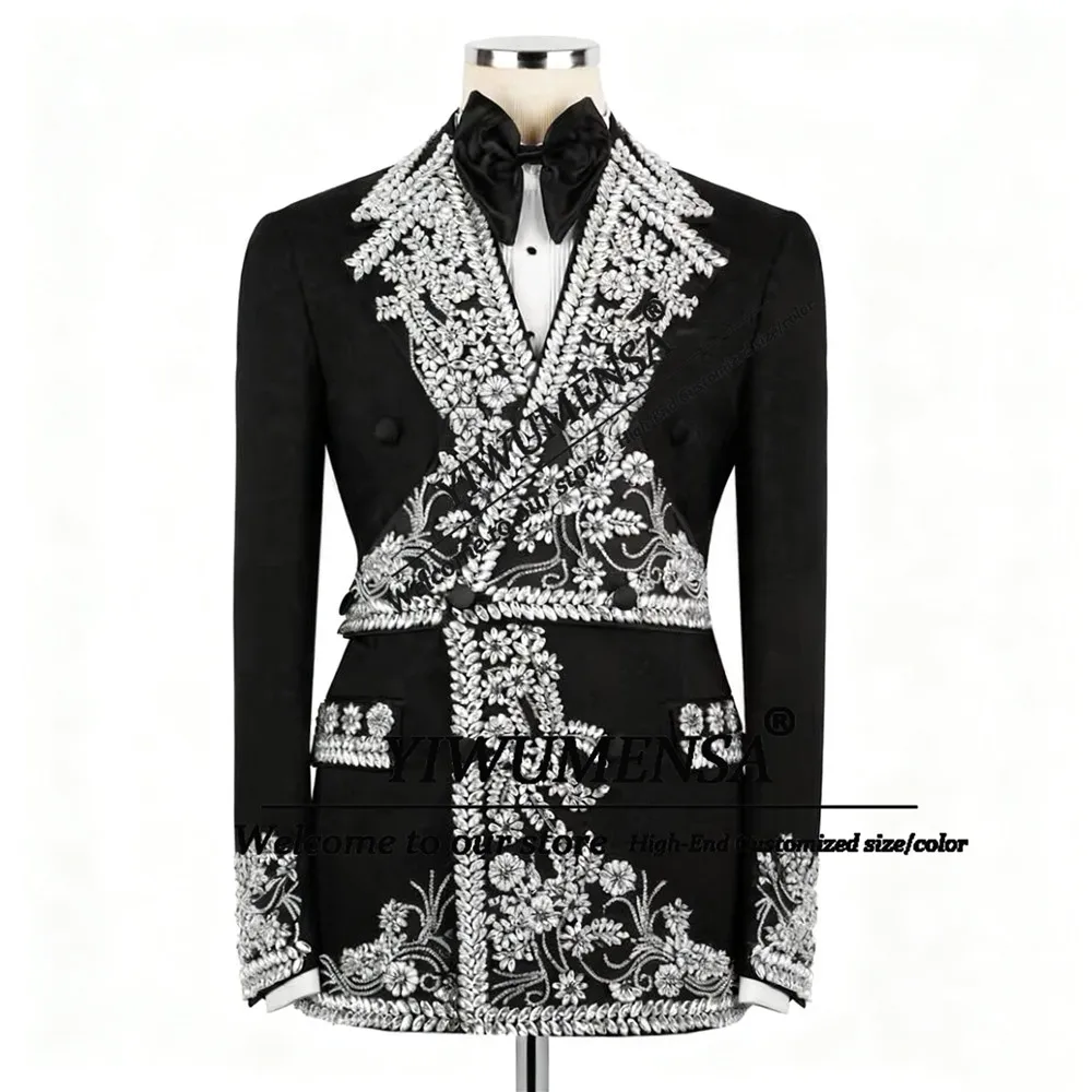 

Эксклюзивный дизайн, костюм с камнями из бисера, наряд для мужчин, комплект из 2 предметов, двубортный пиджак для жениха, индивидуальный свадебный наряд-смокинги