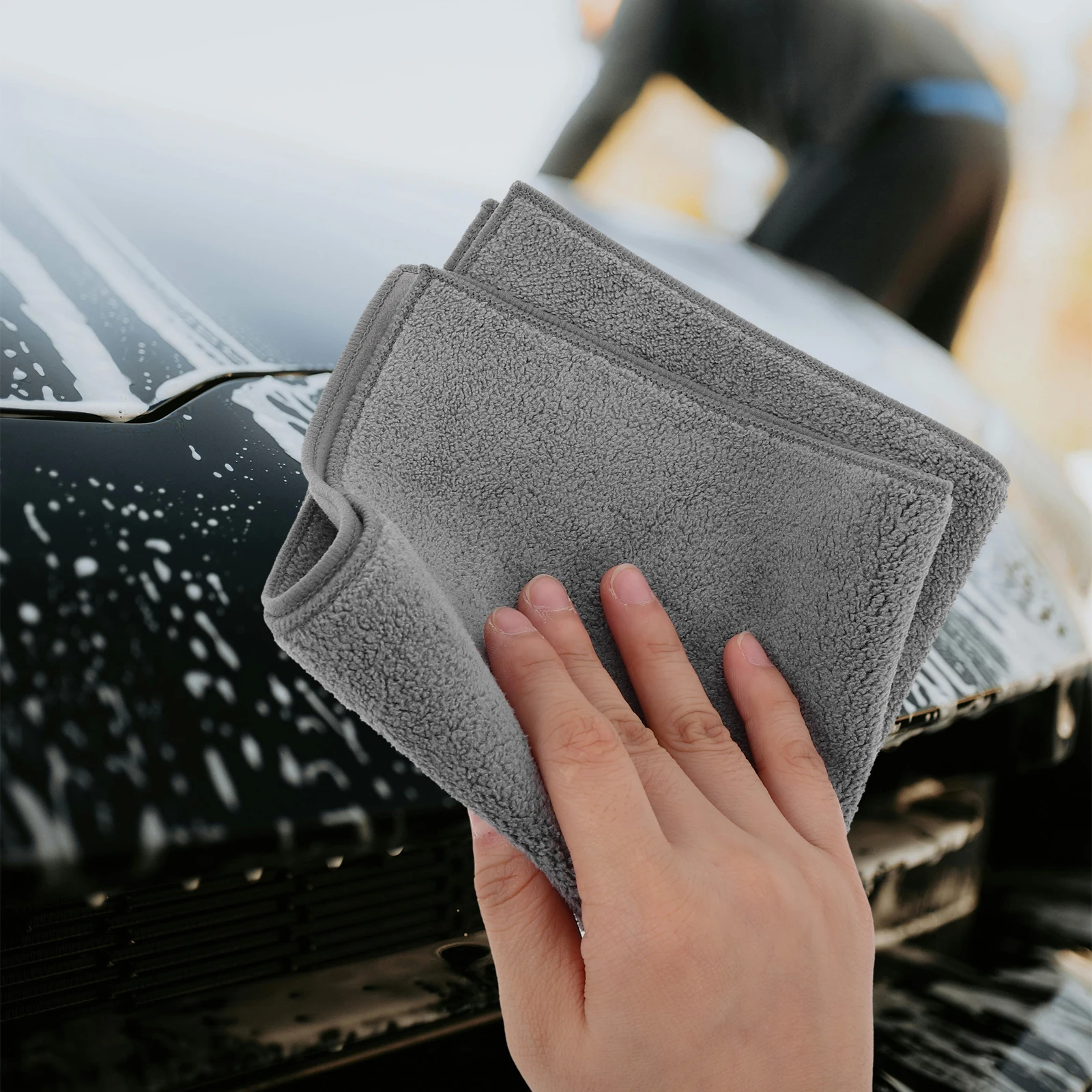 

Wash Towel Microfiber Drying Cloth Super Absorbent Waterless Car Cleaning Grey Reusable Washcloth Auto Detailing Kitchen