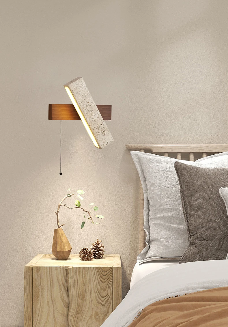 Switch LED Wall Lamp Natural Stone Wood Rotatable
