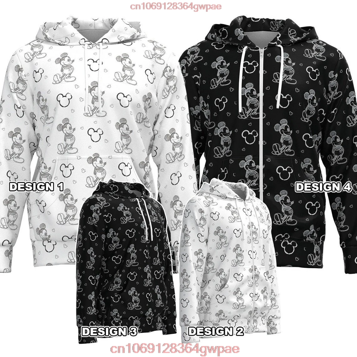 Disney Mickey Mouse 3D Hoodie Graffiti Disneyland Inspiration Men Women Long Sleeve Hoodie Sweater Sweatshirt Zipper Pullover