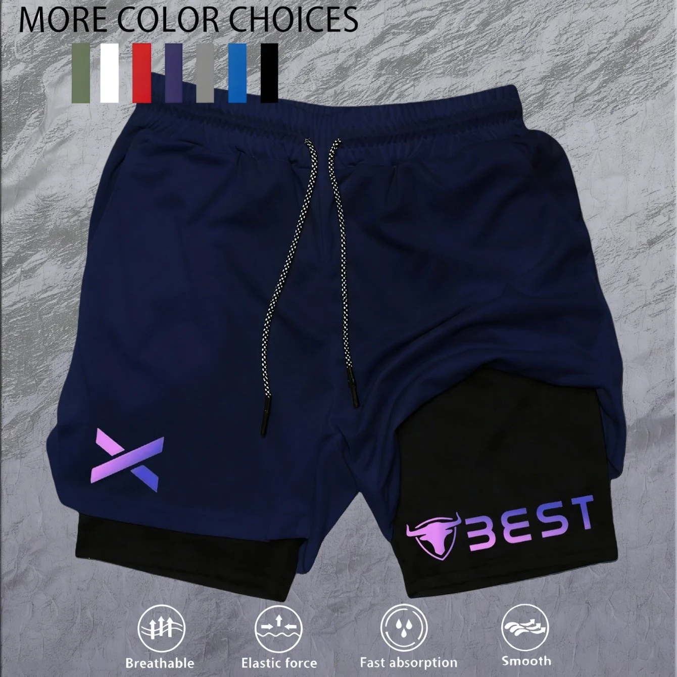 Herren Doppellagige Fitness-Shorts Männer Fitness-Studio-Training 2-in-1 Sportshorts Schnelltrocknende Workout-Jogging-Shorts Doppelschichtige Sommer-Shorts – Detail 14