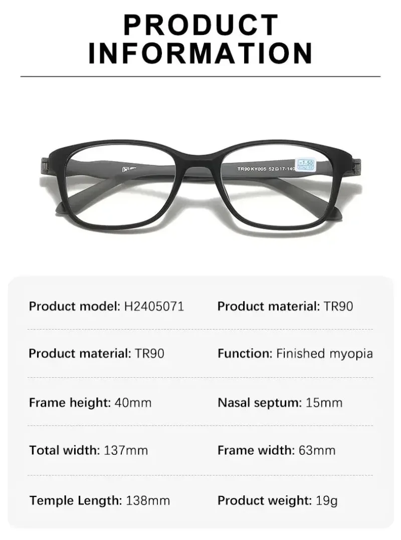 Unisex Fertig Myopie Brille Schwarz Männer Business Ultraleichte TR90 Brillengestell Brille Frau Blaulichtbrille 0-0,5 bis -6,0 – Detail 6