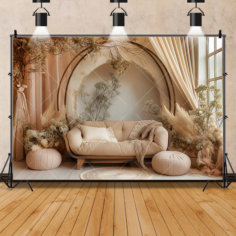Indoor Bohemian Pampas Grass Photography Background Customized Pregnant Adult Children Portrait Decoration Photo Studio Props