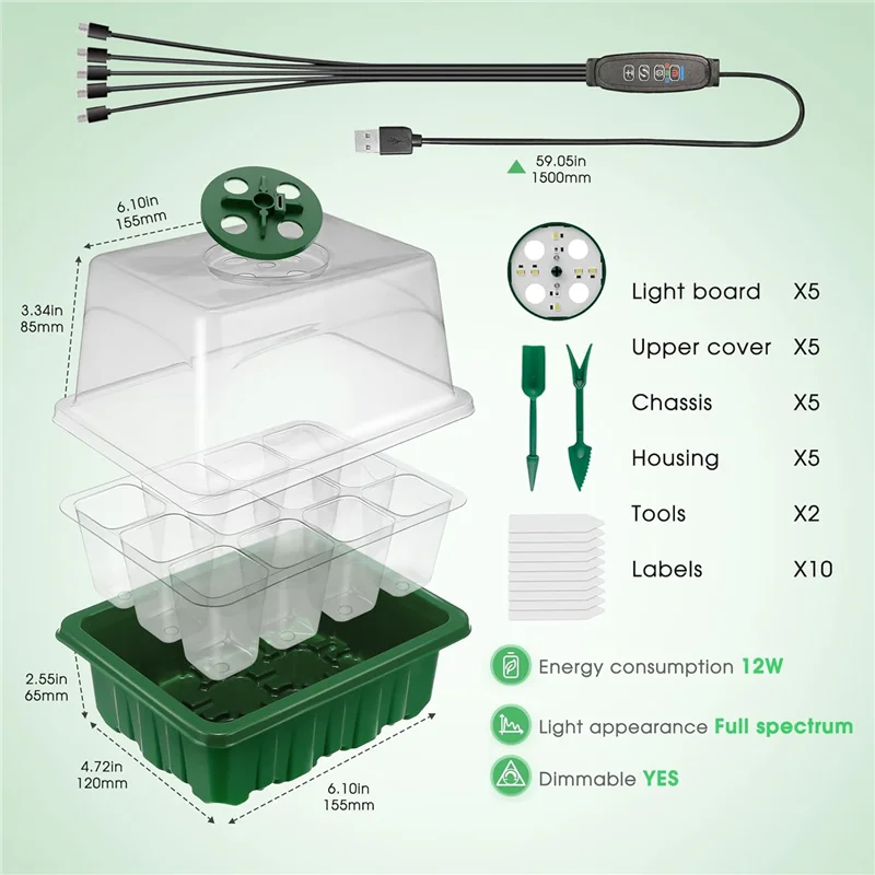 Стартовый лоток для семян ABNG с подсветкой для выращивания, стартовый набор для семян с куполом для влажности, комплект стартовых лотков для рассады с таймером для выращивания растений
