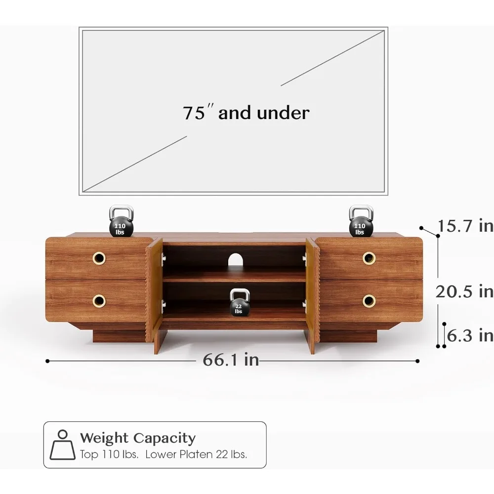 TV Stand for 75+ Inch TV,Mid Century Modern TV Stand with 4 Drawers,Entertainment Center with Storage Cabinet,Large Boho Media T