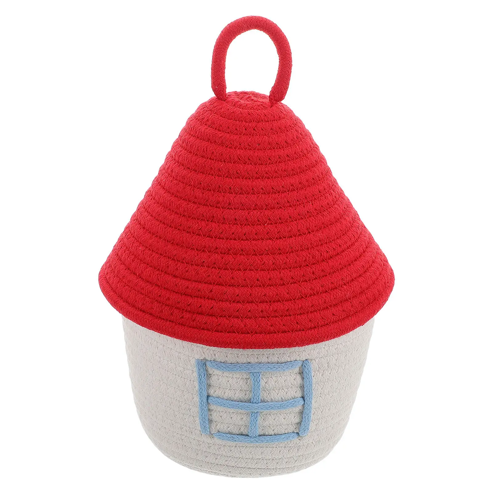 

Плетеная корзина для хранения с крышкой в форме домика, из хлопковой нити, декоративный контейнер для мелочей, органайзер для спальни и гостиной