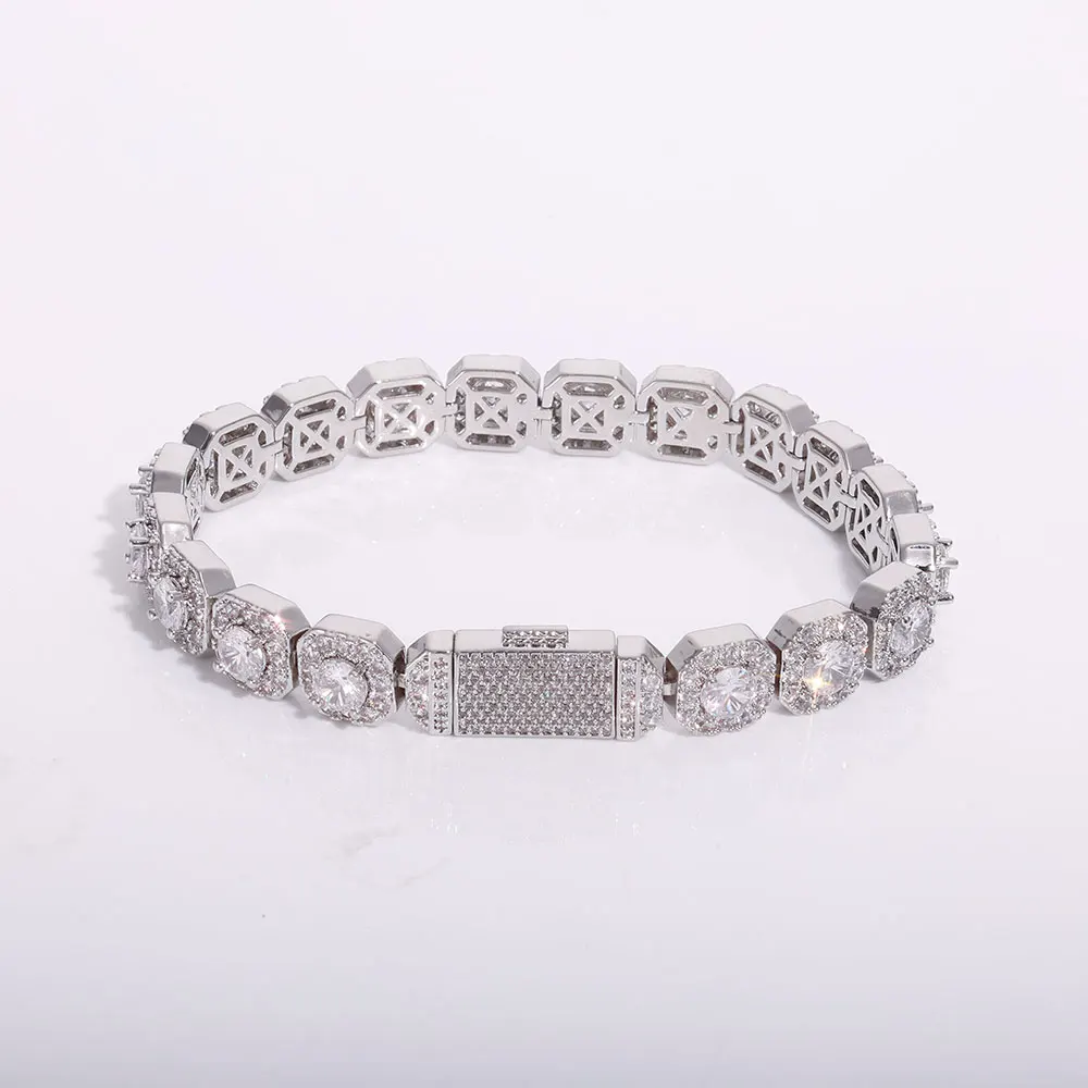 Hip-Hop-Schmuck: Messing-Tennis-Kette mit Zirkonia-Besatz in Gold/Silber – Iced Out AAAAA Zirkonia-Kette – Detail 5