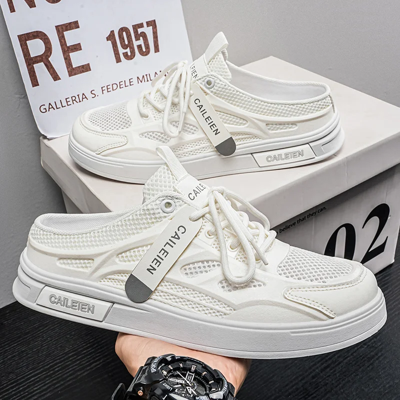 

Trendy New Breathable Half Mules Casual Flat Sole Lightweight Versatile Student Shoes for School Street Daily Casual Wearing
