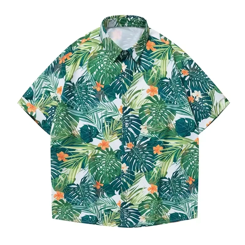 

Summer Fashion Men's Hawaiian Style Short Sleeve Shirt Trend Print Casual Loose Beach Blouse Tops Man Streetwear Vacation Camisa