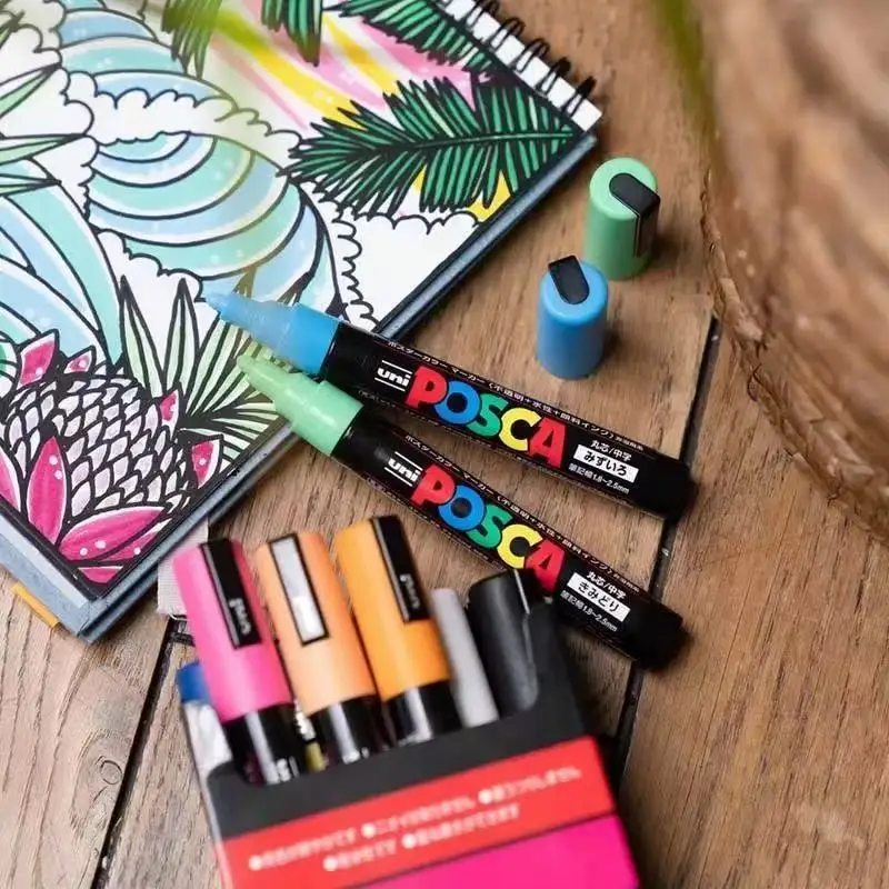 اليابان Uni POSCA مجموعة أقلام تحديد الاكريليك الكتابة على الجدران الرسم الدائم مقاوم للماء الأطفال الرسم PC-3M/1M/5M النسيج لوازم الفن