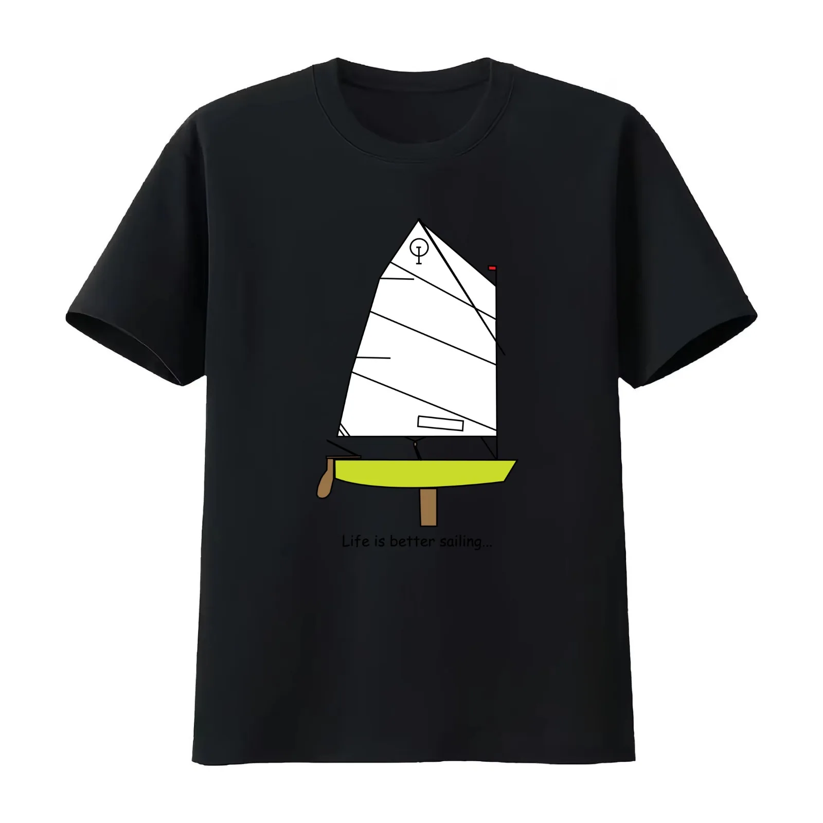 Optimist Sailing Dinghy Lt. Green - La vie est plus belle en voilier... T-shirt d'été décontracté en coton, coupe ample, style streetwear.