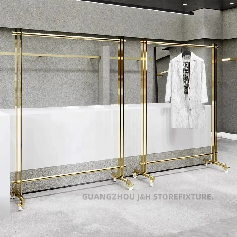 customized.Fashion Golden Cloth Garment Rack Boutique Clothing Stand Stainless Steel Wall Mounted Clothes Rack Clothes Shop