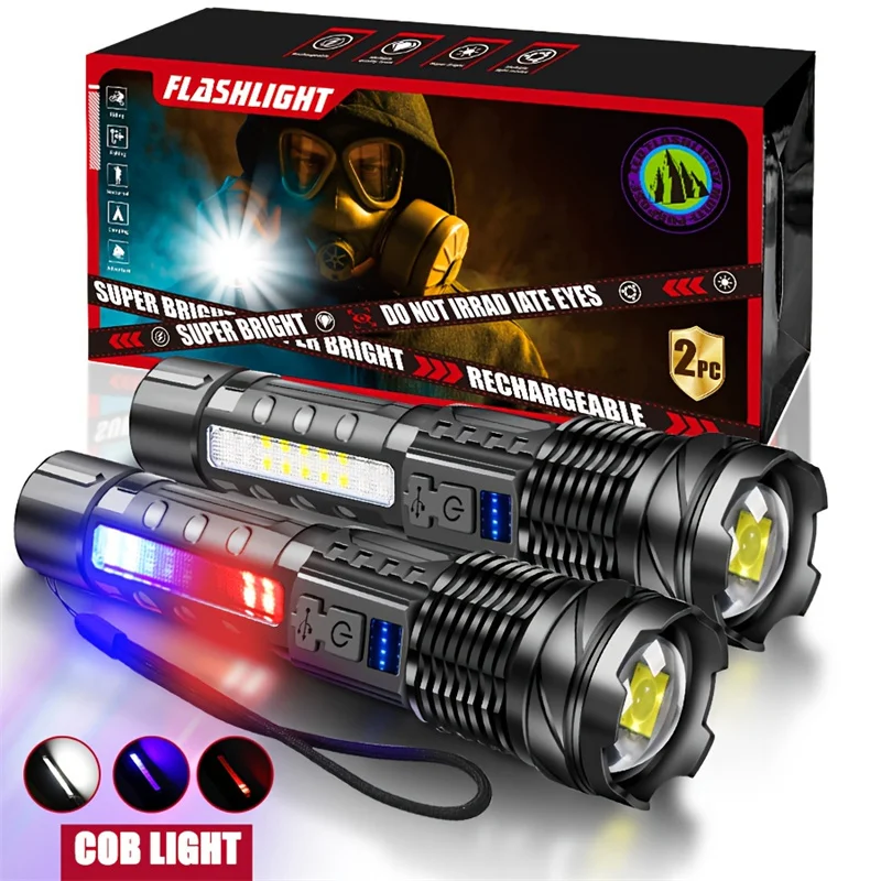 Ultra Powerful Flashlights USB Rechargeable LED Flashlight Super Powerful Flashlight With COB Side Light Camping Fishing Lantern