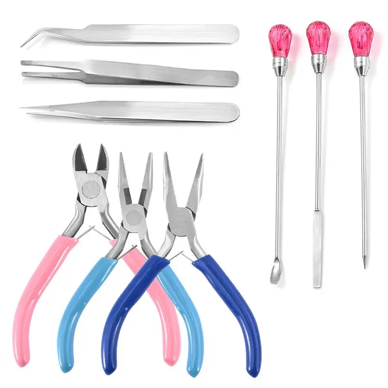 Epoxy Resin Jewelry Making Tools Set Tweezers Pliers Poke Needle Spoon Stirring Rod For DIY Resin Mold Jewelry Making Equipment