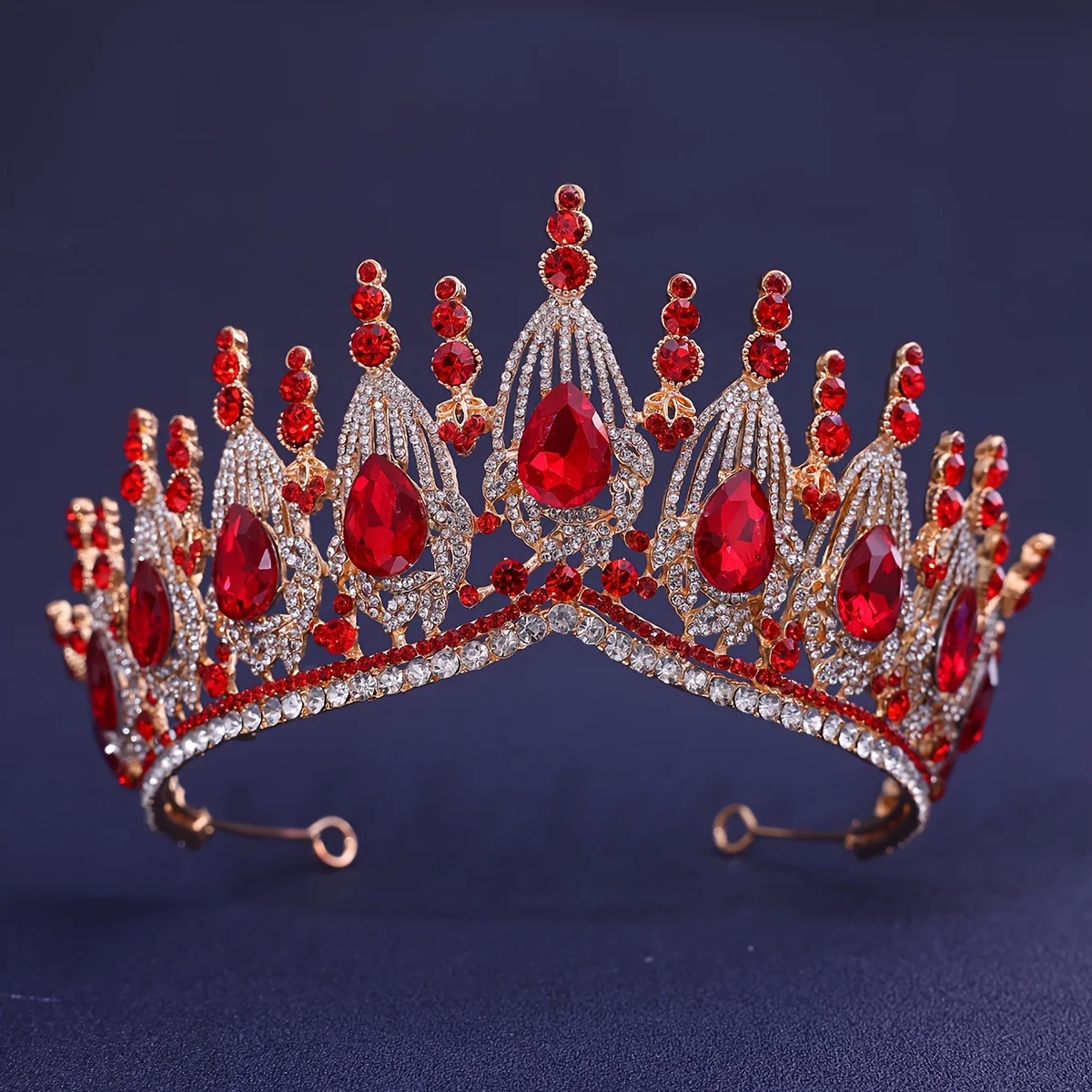 Gold Tiara with Red Gem Accents - Women Accessories Red Heart Gemstone Crown: Gold-plated Valentine main image 2