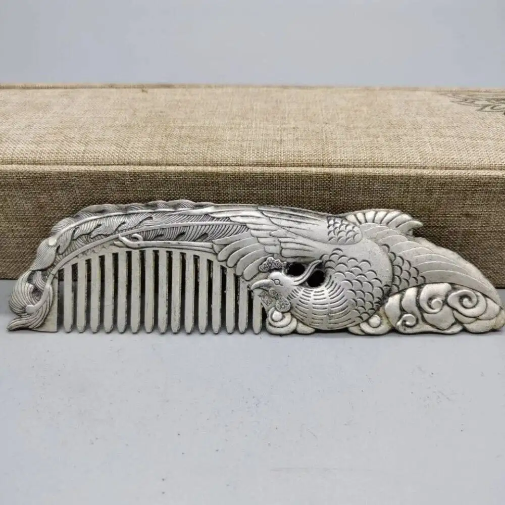 

Old Chinese Tibet Silver Handcarved Phoenix Comb Statue A103