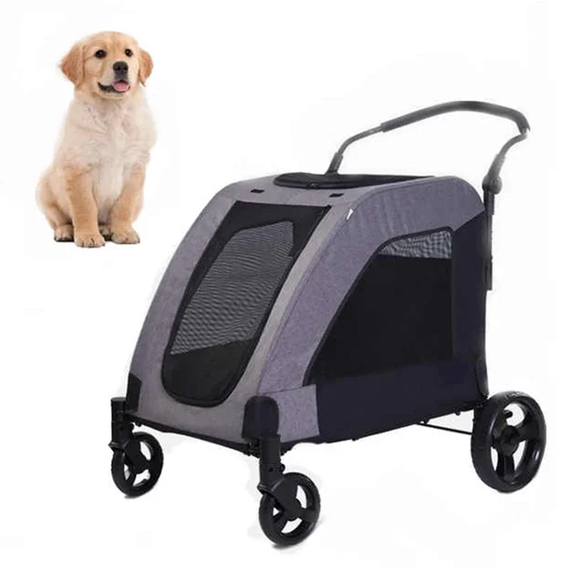 Luxury 4 Wheels Large Medium Dog Pet Cart Outdoor Travel Trolley Foldable Pet Stroller Carrier for Large Dogs