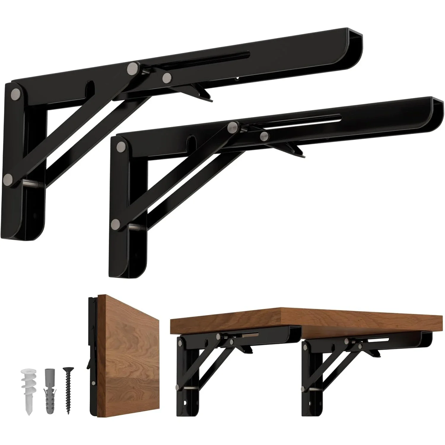 2-Piece Set of Heavy-Duty Adjustable Folding Brackets, Space-Saving 90 ° Industrial-Grade Carbon Steel Mounting Components Suita