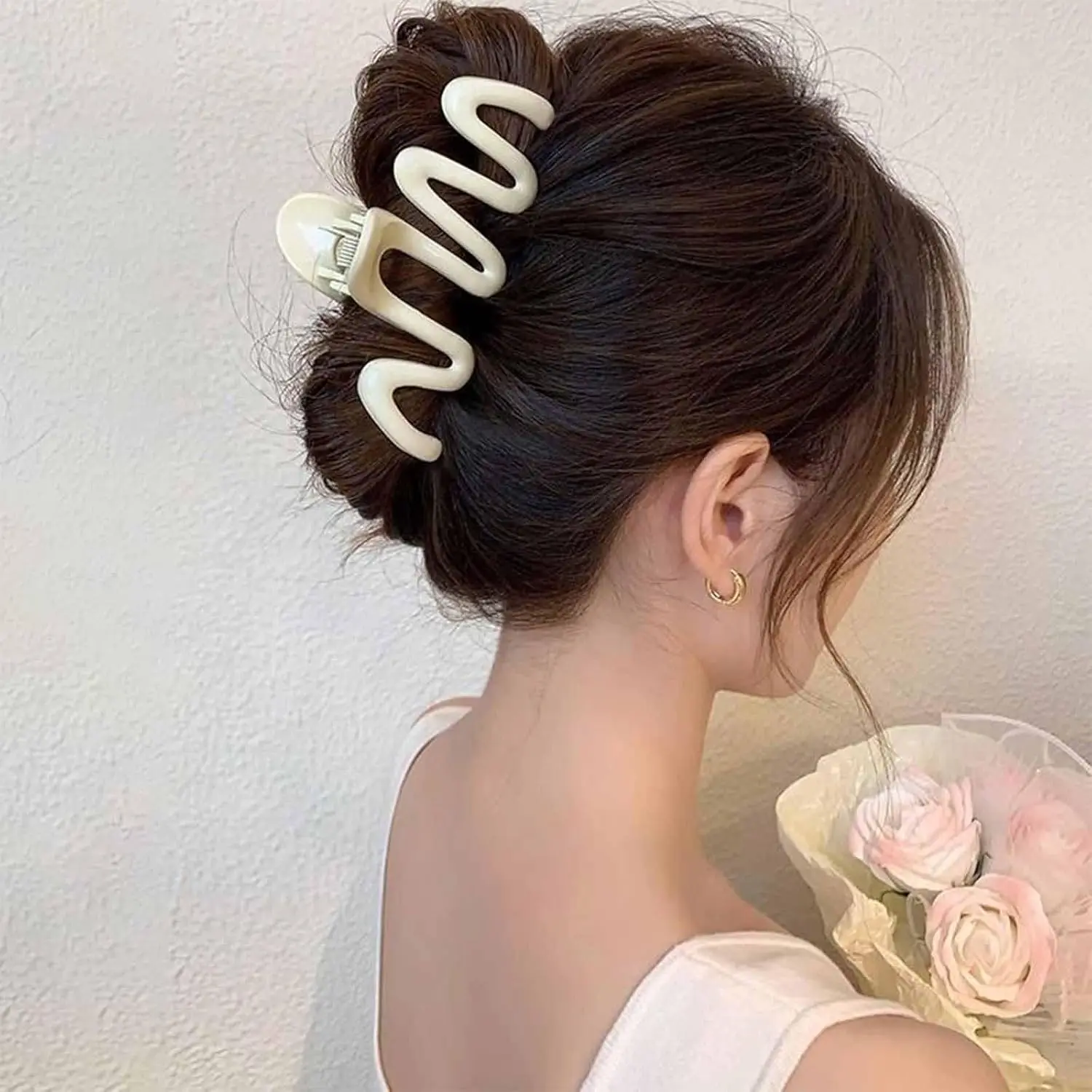 2 قطعة مشبك شعر مموج أبيض وردي للنساء الفتيات موضة أغطية الرأس مقاطع القرش الكبيرة دبوس الشعر مشبك السلطعون إكسسوارات الشعر #6