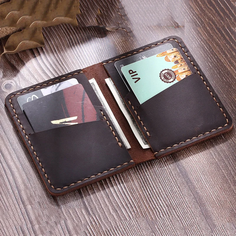 

Handmade Genuine Leather Credit Card Holder Vintage men Business Card holder Leather Card Bag women Purse small wallet