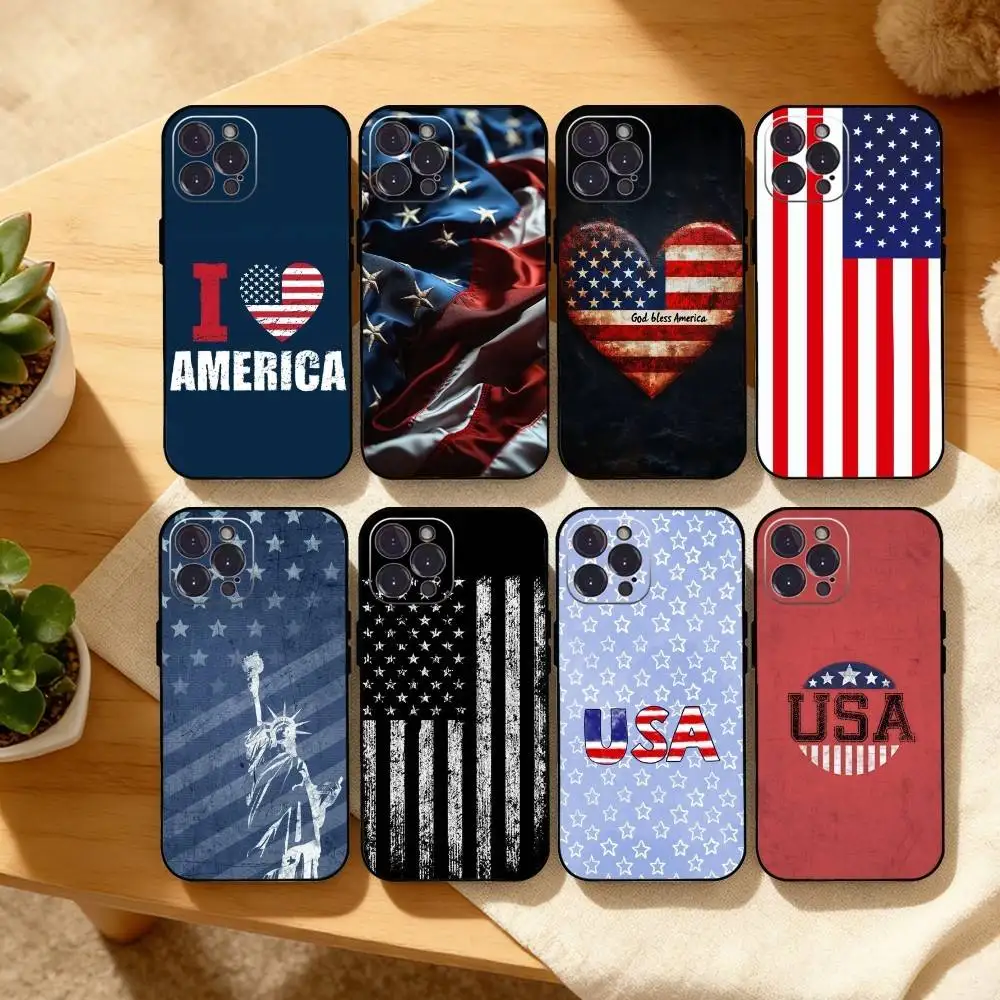 

A-America USA Flag Phone Case For iPhone17,16,15,14,13,12,Plus,Pro Max, 5G Others Soft Black Cover