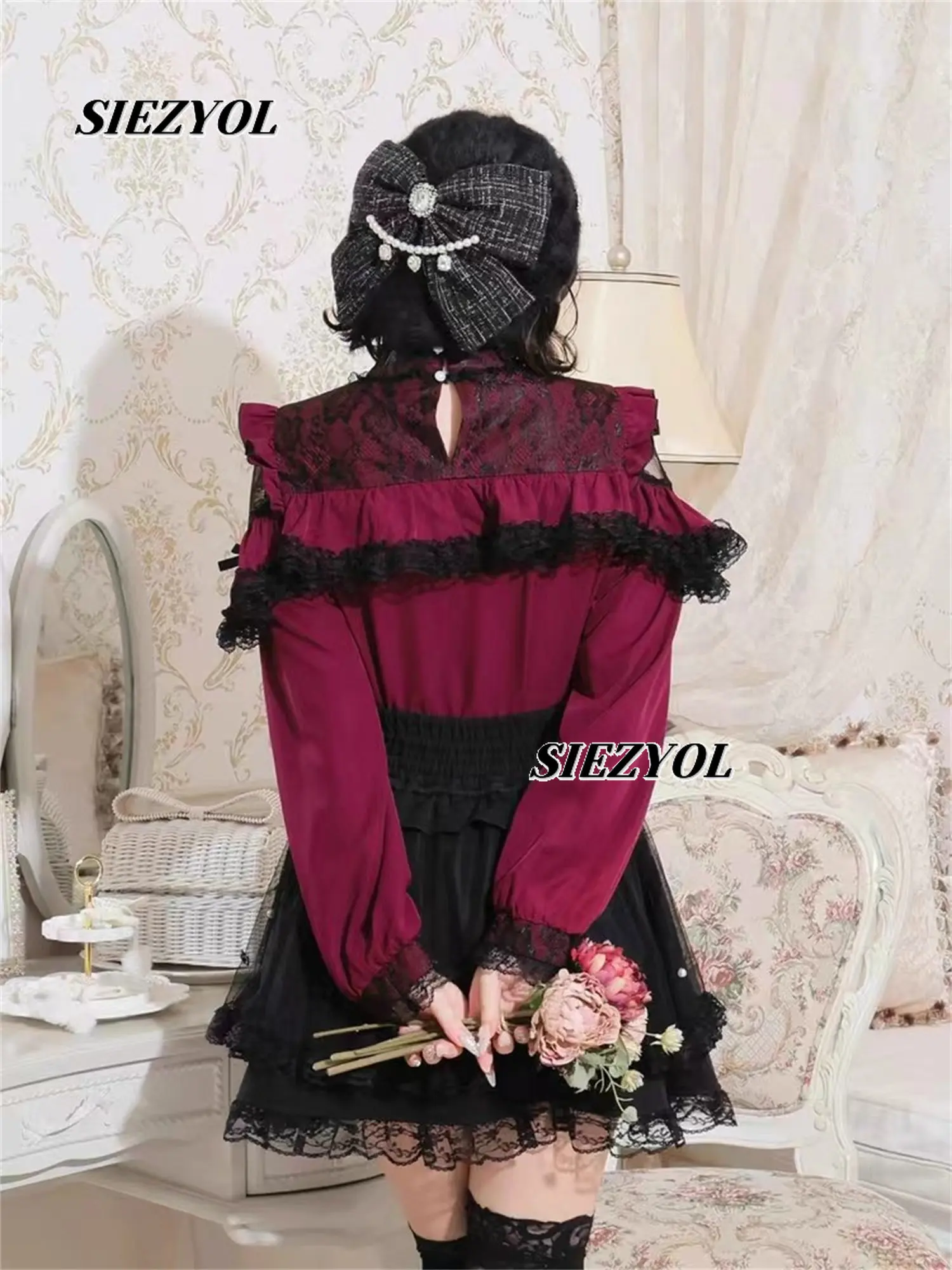 Japanese Style New Shirt Off-the-shoulder Lace Ruffle Bow Tops Spring/autumn Cute Sweet Girl Long Sleeve Blouse Camisa