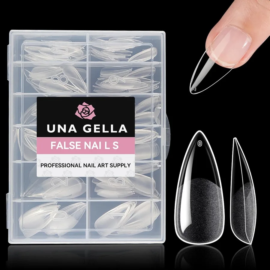 

Medium Stiletto Gel Nail Tips Full Cover 216Pcs Almond Shape Nails Tips Stiletto Pre Etched Soft Gel Nails Tips Clear Fake Fals