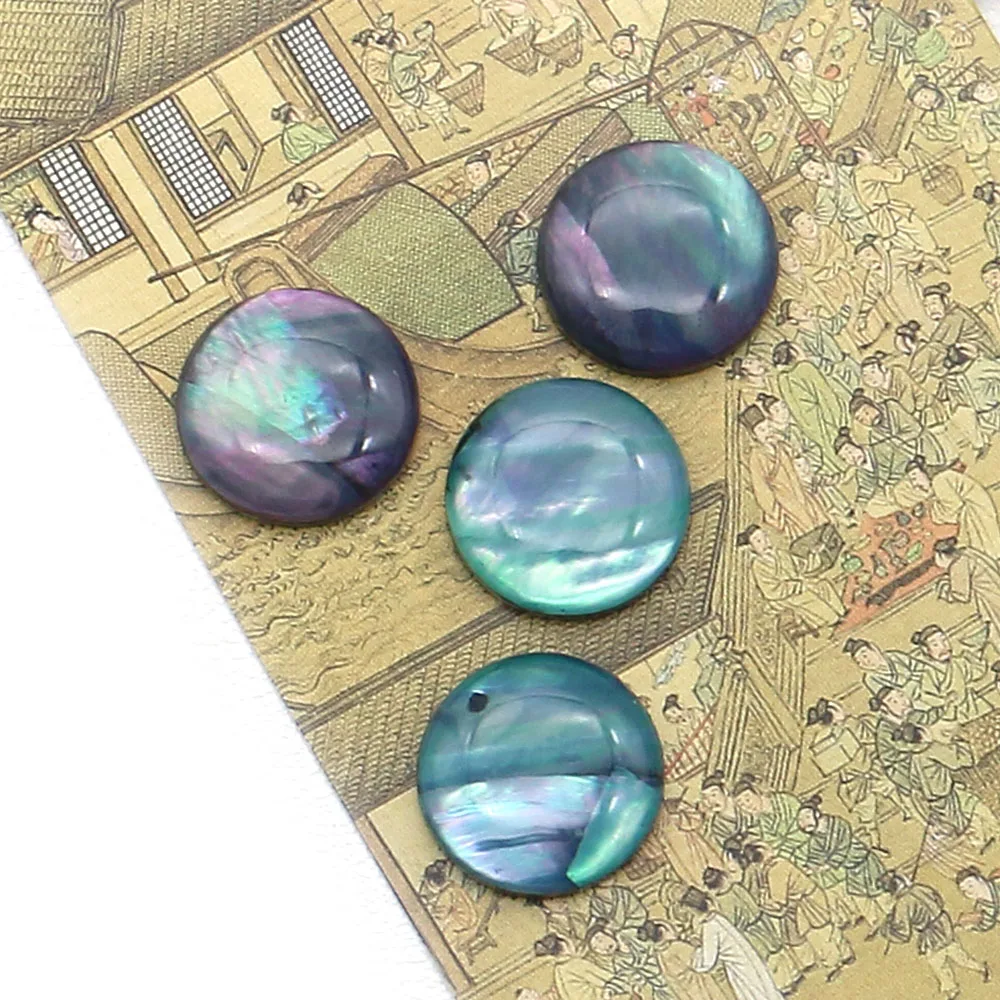 

Natural Iridescent Abalone Shell Polished Round Holeless Loose Cabochon Beads 14x14mm DIY Accessories for Necklaces and Rings