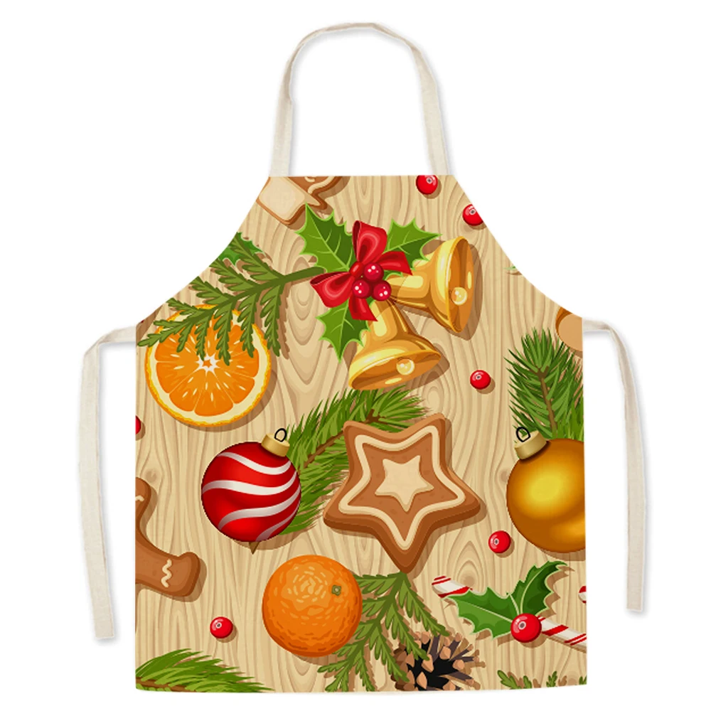 Christmas Biscuit Print Apron Santa Claus Print Apron Kitchen Cooking Accessories Apron Sleeveless Household Cleaning Products