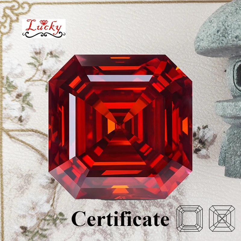 

Moissanite Asscher Shape Top Quality Garnet Color Charms Bead for DIY Jewelry Making Necklace Ring Material with GRA Certificate