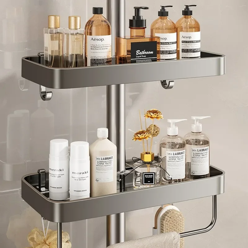 Bathroom Shower Head Holder Wall Mounted No Drilling Required Shampoo Organizer Rack Integrated Design Storage Shelf