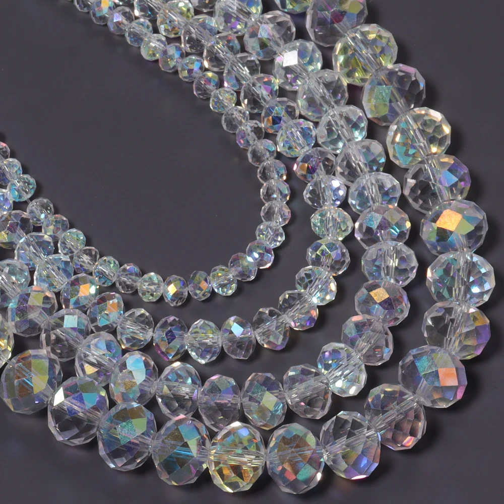 1 hilo/lote de cuentas de cristal facetadas de color AB, cuentas redondas planas sueltas para la creación de pulseras, collares y joyas.
