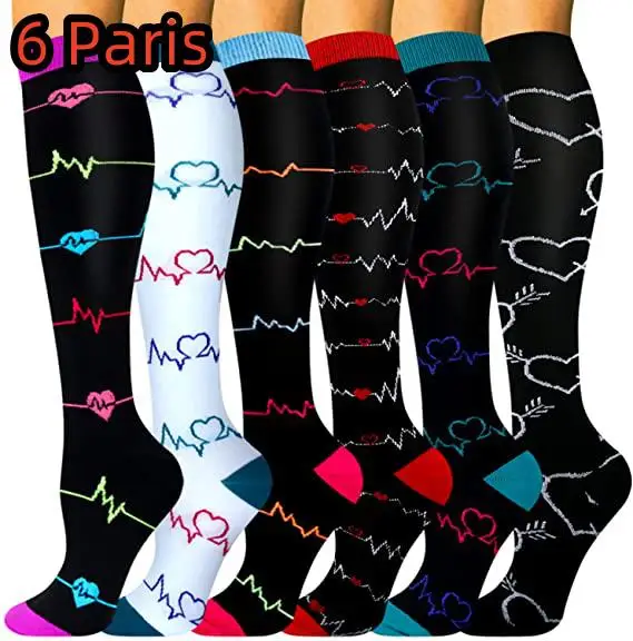 6 Pairs/lot Pack Compression Socks Women Running Sports Socks Varicose Veins Edema Knee High Nurses Men Compression Stockings