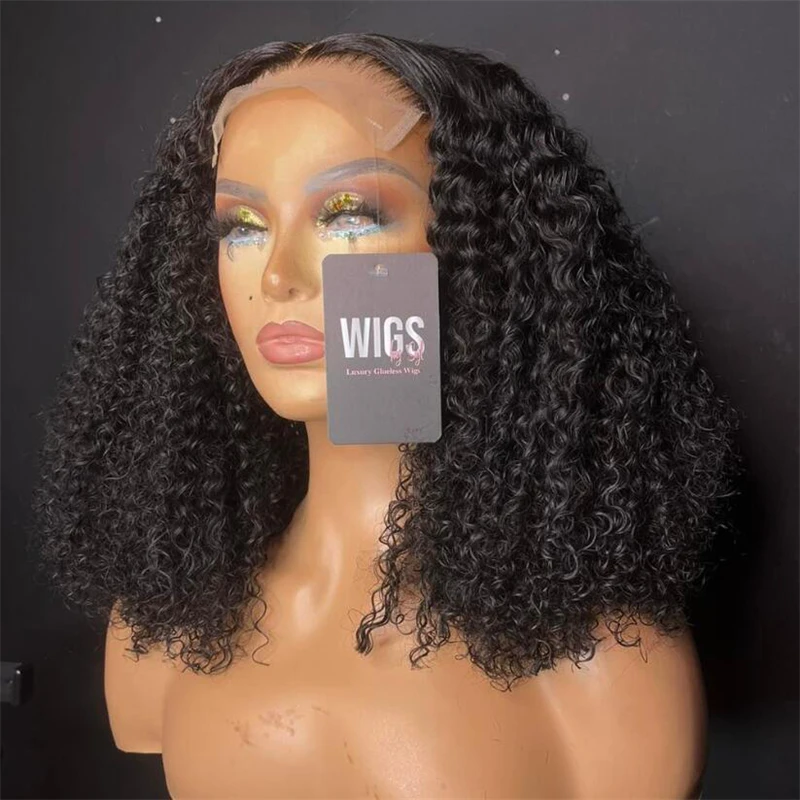 16inch Soft Short Bob Black Curly 180Density Lace Front Wig For Black Women Babyhair Preplucked Heat Resistant  Glueless