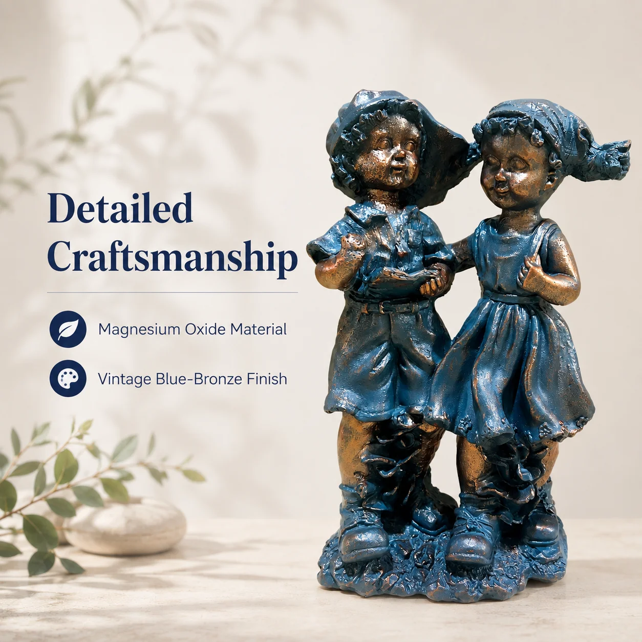 Garden Statue Boy and Girl Outdoor Figurine Yard Decor Lawn Ornament Patio Porch Backyard Flower Bed Decorative Sculpture Art
